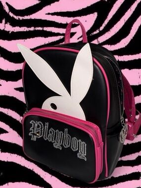 PLAYBOY Black, Hot Pink & White Bunny Mini Backpack